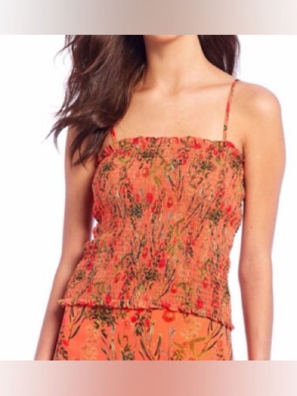 Gianni Bini | Orange Floral Summer Fully Smocked Lightweight Cami